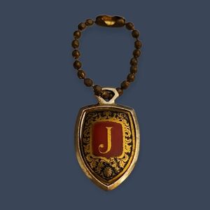 Vintage 1980s Goldtone and Red Shield Initial J Purse Key Charm